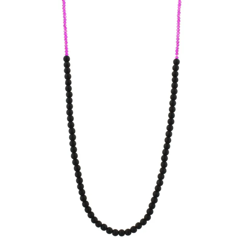 32" Mate Black onyx Stone Beaded Necklace with Hot Pink Beads, 3" Ext. sold by Charming Charlie
