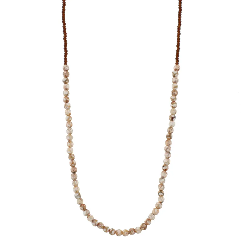 32" Natural Tibetan Stone Beaed Necklace with Brown Beads, 3" Ext. sold by Charming Charlie