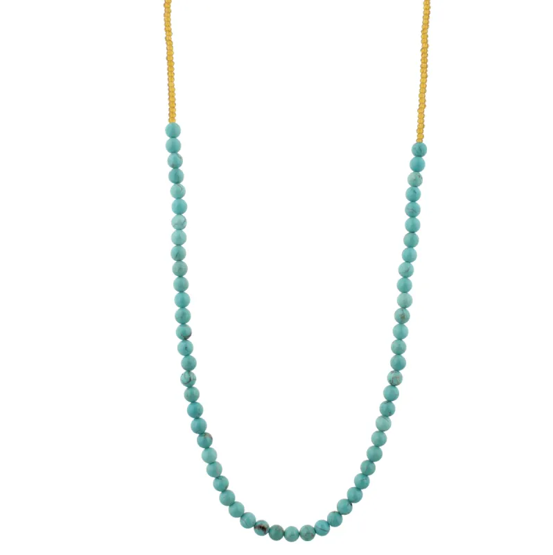 32" Turquoise Stone Beaded Necklace with Topaz Beads, 3" Ext. sold by Charming Charlie
