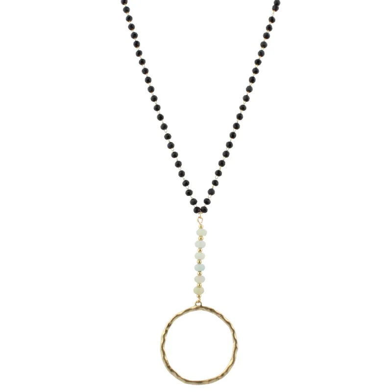 32" Matte Jet Linked Necklace with Amazonite Polished Stones and Circle, 3" Ext. sold by Charming Charlie