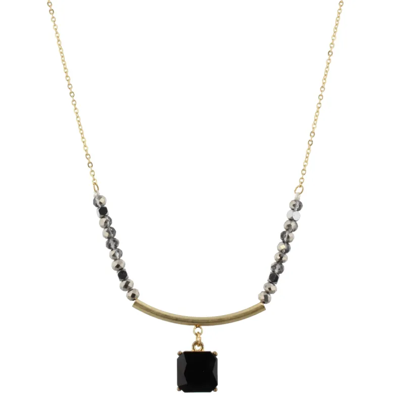 30" Metallic with Gold Curved Bar Necklace with Jet Square, 3" Ext. sold by Charming Charlie