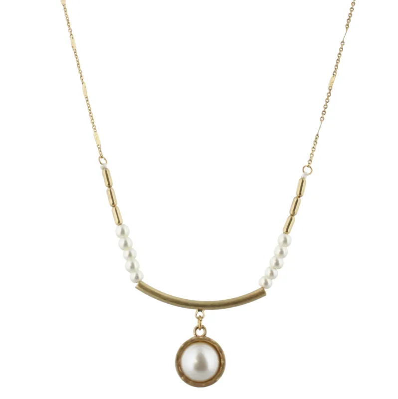 30" Pearl with Gold Curved Bar Necklace with Round Pearl Cabachon, 3" Ext. made by Charming Charlie
