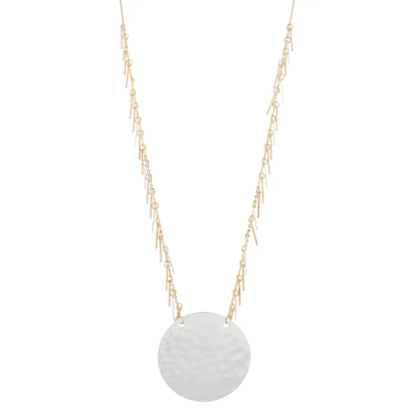 32" Gold Chain Necklace with Multi Fringe and Silver Circle, 3" Ext. sold by Charming Charlie
