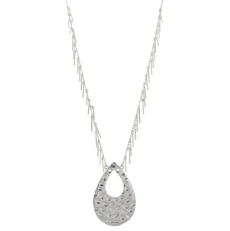 32" Silver Chain Necklace with Silver Fringe and Silver Teardrop, 3" Ext. sold by Charming Charlie
