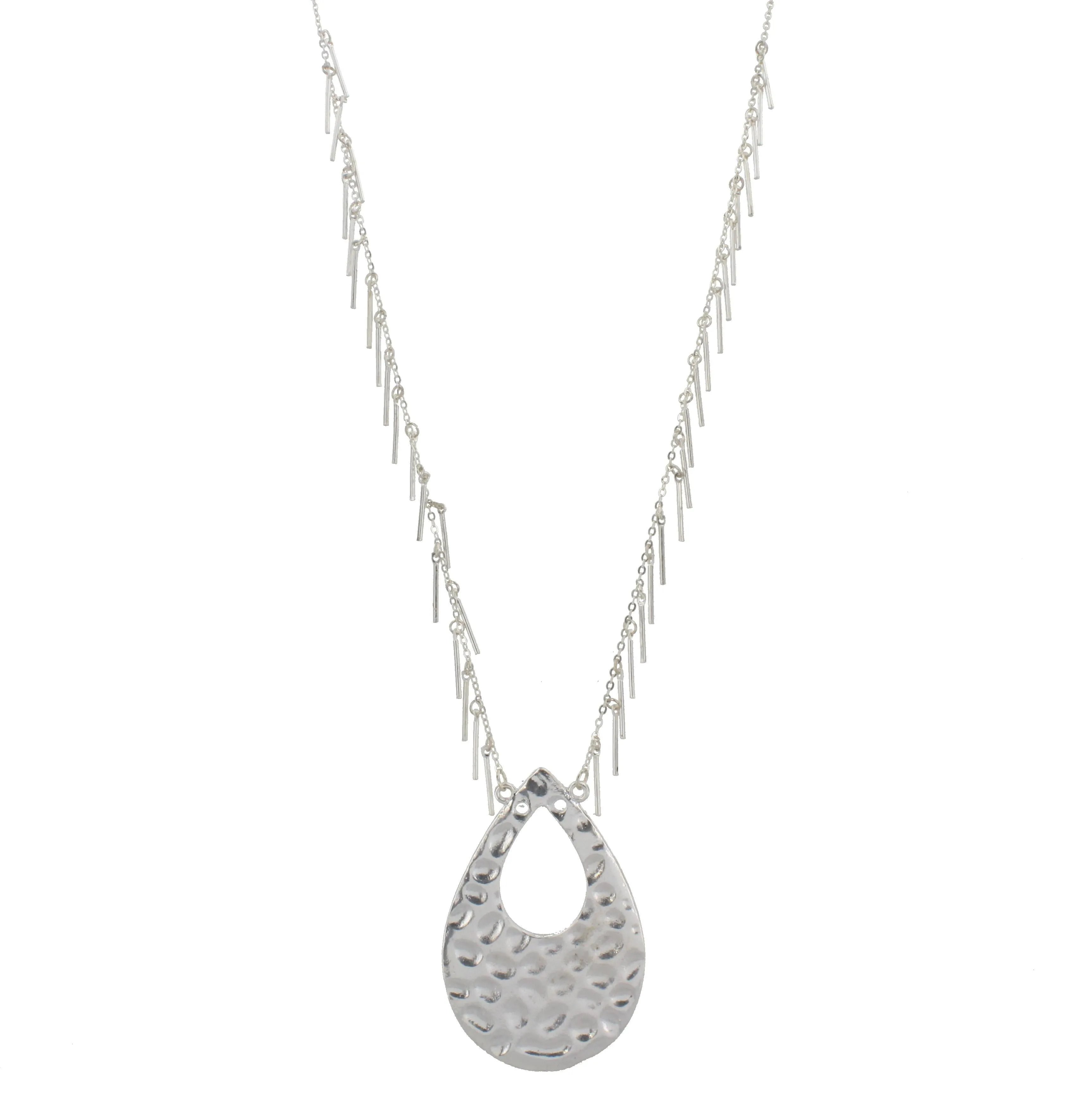 32" Silver Chain Necklace with Silver Fringe and Silver Teardrop, 3" Ext. sold by Charming Charlie