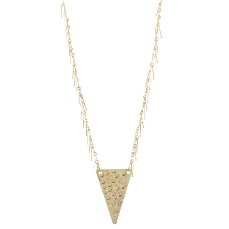 32" Gold Chain Necklace with Multi Fringe and Gold Triangle, 3" Ext. sold by Charming Charlie