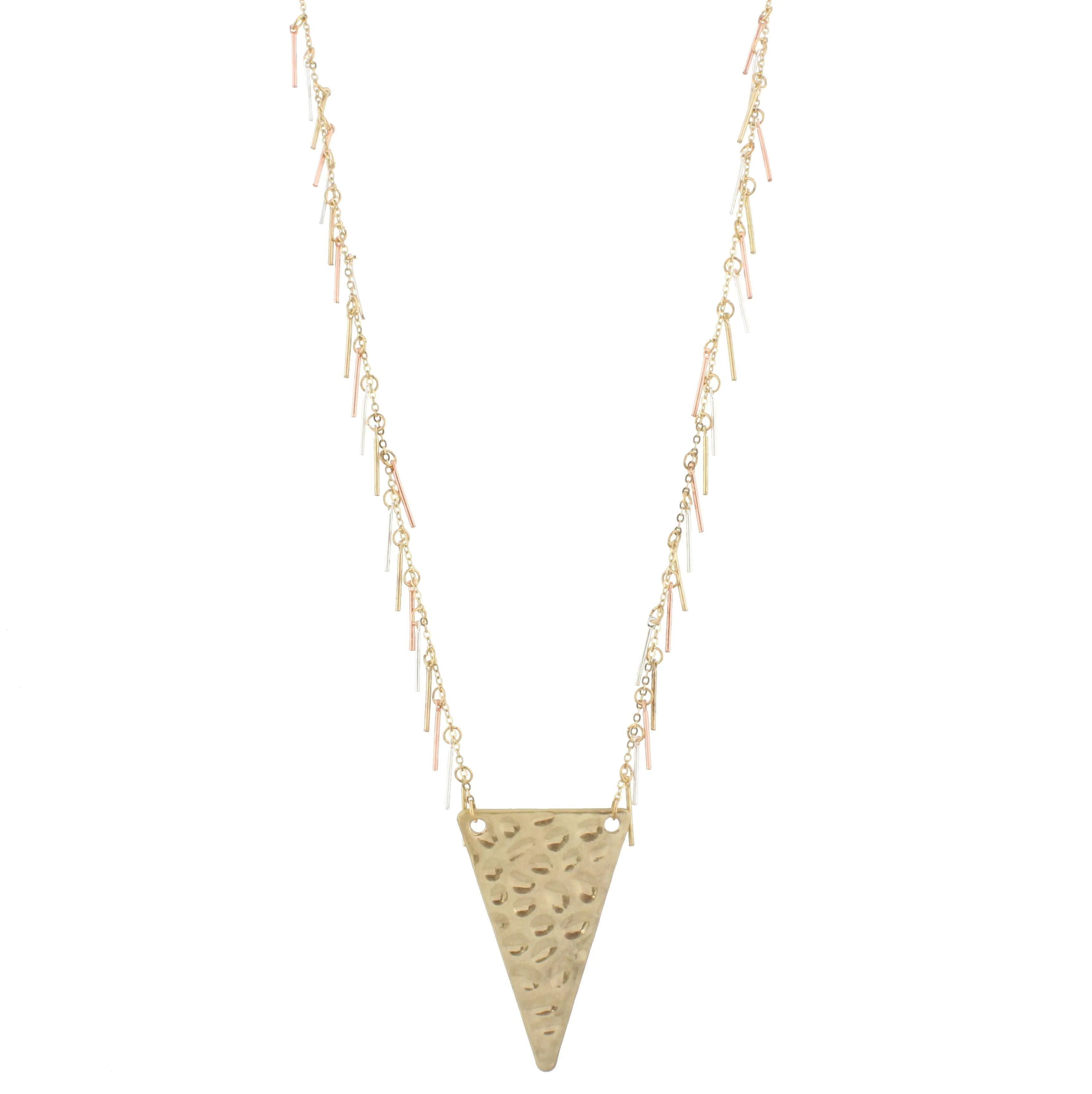 32" Gold Chain Necklace with Multi Fringe and Gold Triangle, 3" Ext. sold by Charming Charlie