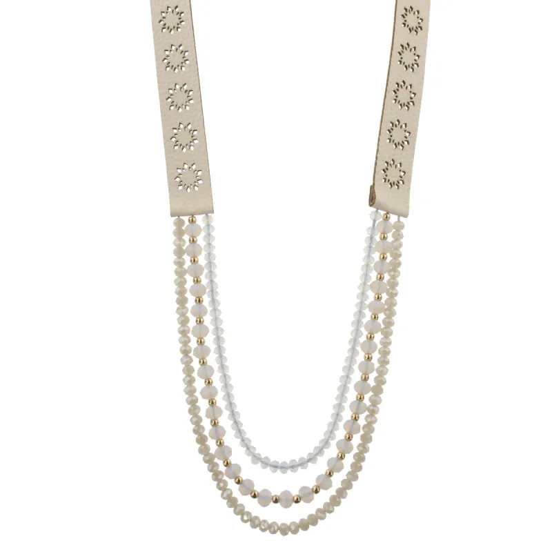 20" Cream Leather with Opal and Champagne Multi Strands Necklace, 3" Ext. sold by Charming Charlie