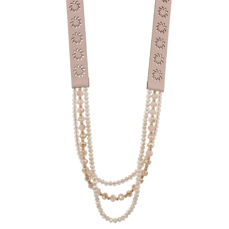 20" Pink Leather with Pink and Cream Multi Strands Necklace, 3" Ext. sold by Charming Charlie