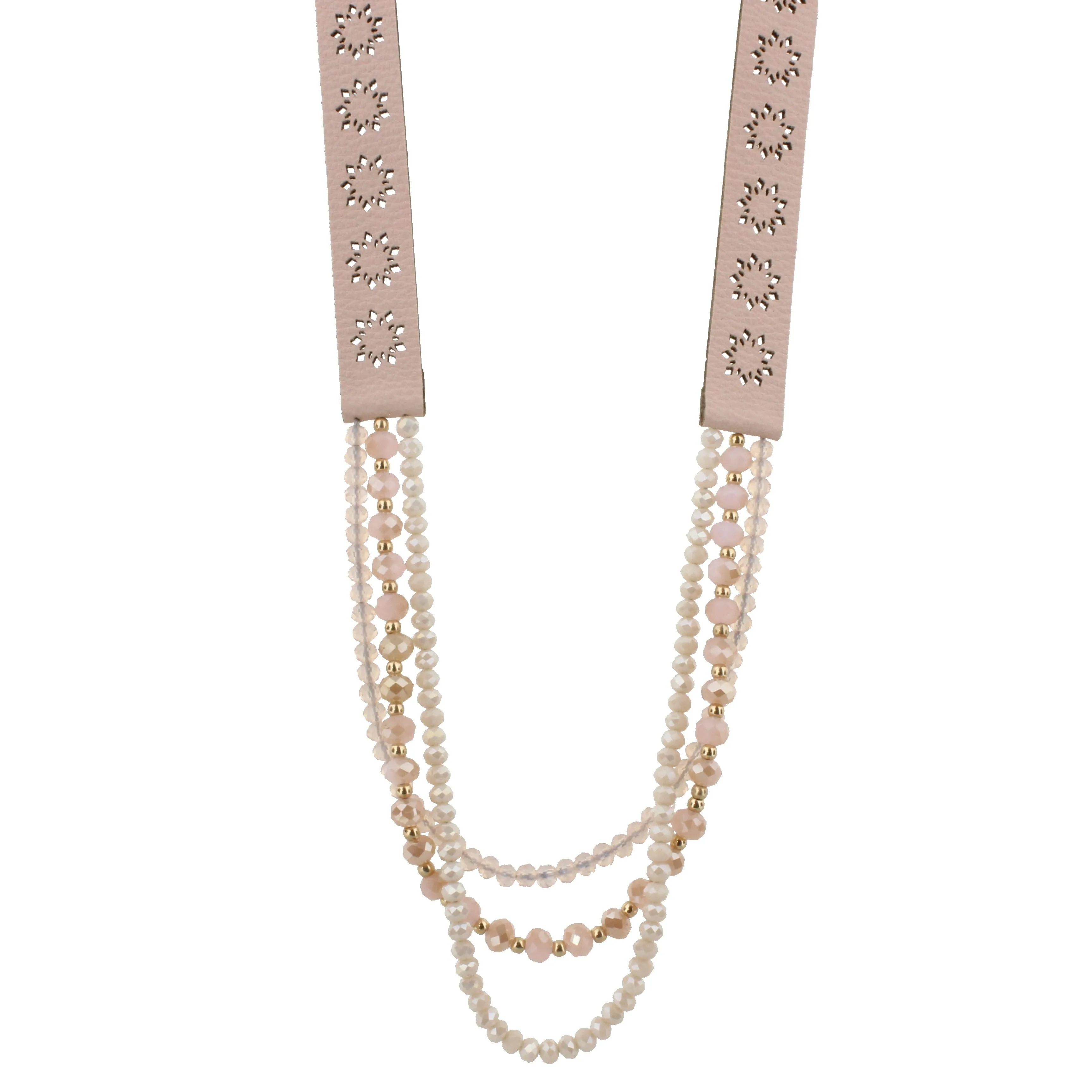 20" Pink Leather with Pink and Cream Multi Strands Necklace, 3" Ext. sold by Charming Charlie