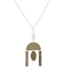 30" Delicate Champagne Linked Necklace with Baroque Pearl and Multi Shape Dangles, 3" Ext. sold by Charming Charlie