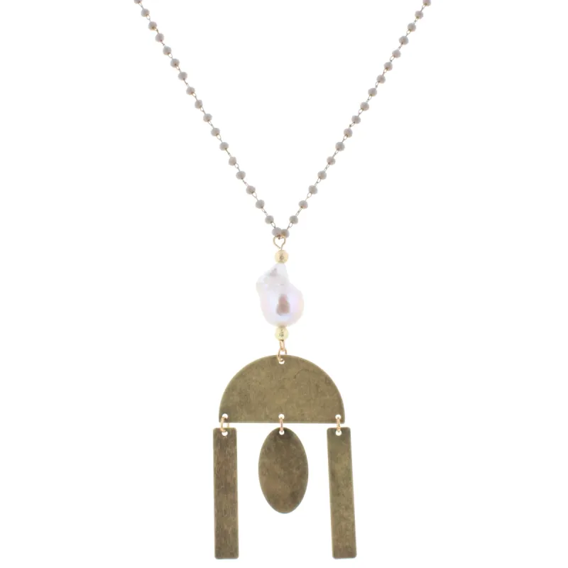 30" Delicate Grey Linked Necklace with Baroque Pearl and Multi Shape Dangles, 3"Ext. sold by Charming Charlie