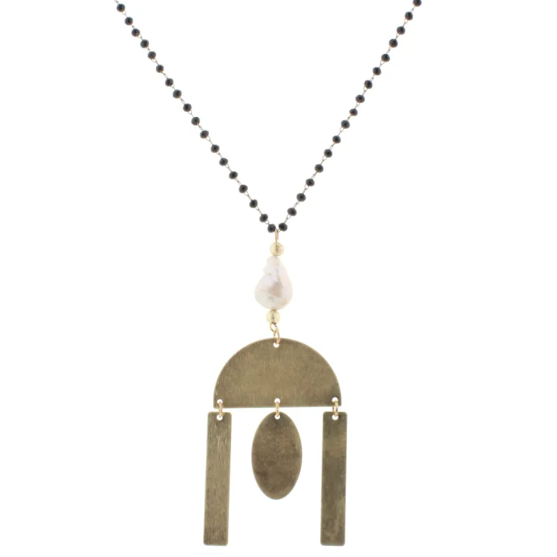 30" Delicate Jet Linked Necklace with Baroque Pearl and Multi Shape Dangles, 3" Ext. sold by Charming Charlie