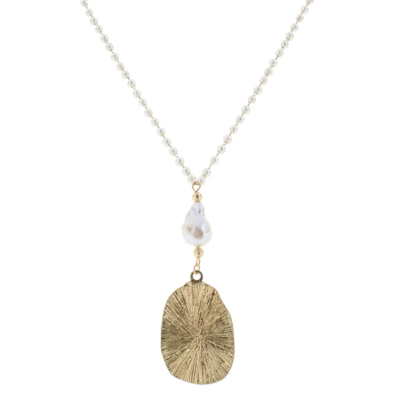 30" Delicate Pearl Linked Necklace with Baroque Pearl and Oval, 3" Ext. sold by Charming Charlie