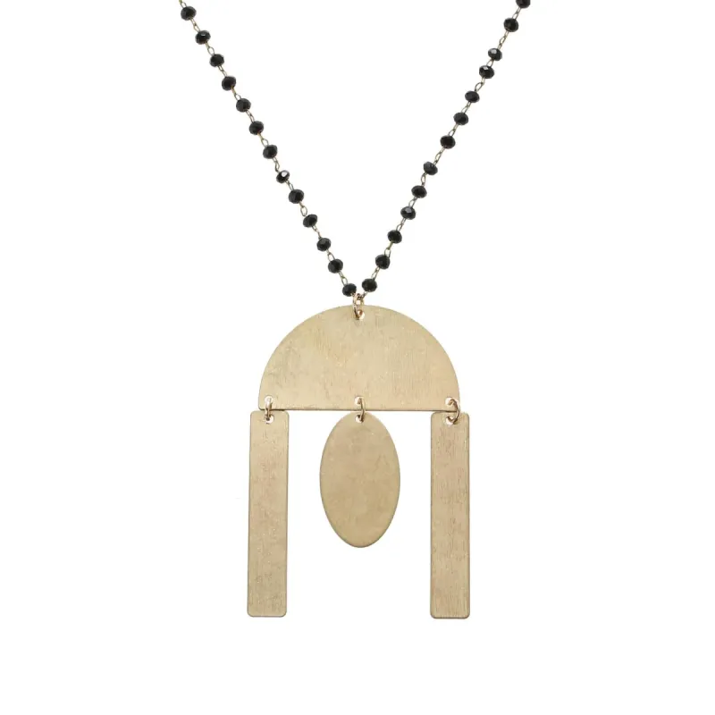 32" Delicate Black Linked Necklace with Gold Semi Circle with Multi Shape Dangles, 3" Ext. sold by Charming Charlie