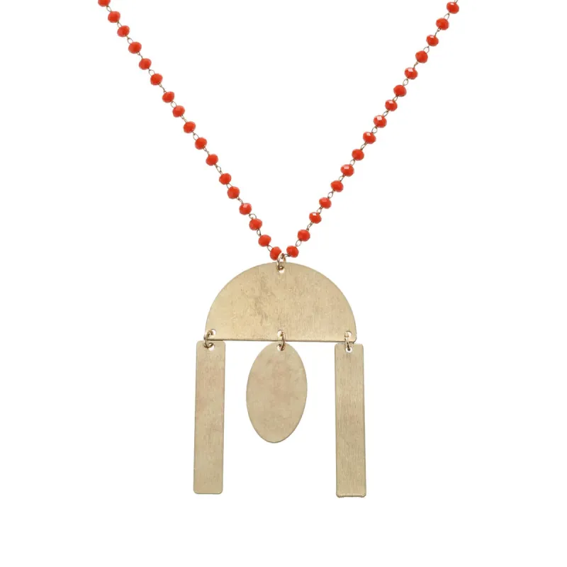 32" Delicate Orange Linked Necklace with Gold Semi Circle with Multi Shape Dangles, 3" Ext. sold by Charming Charlie