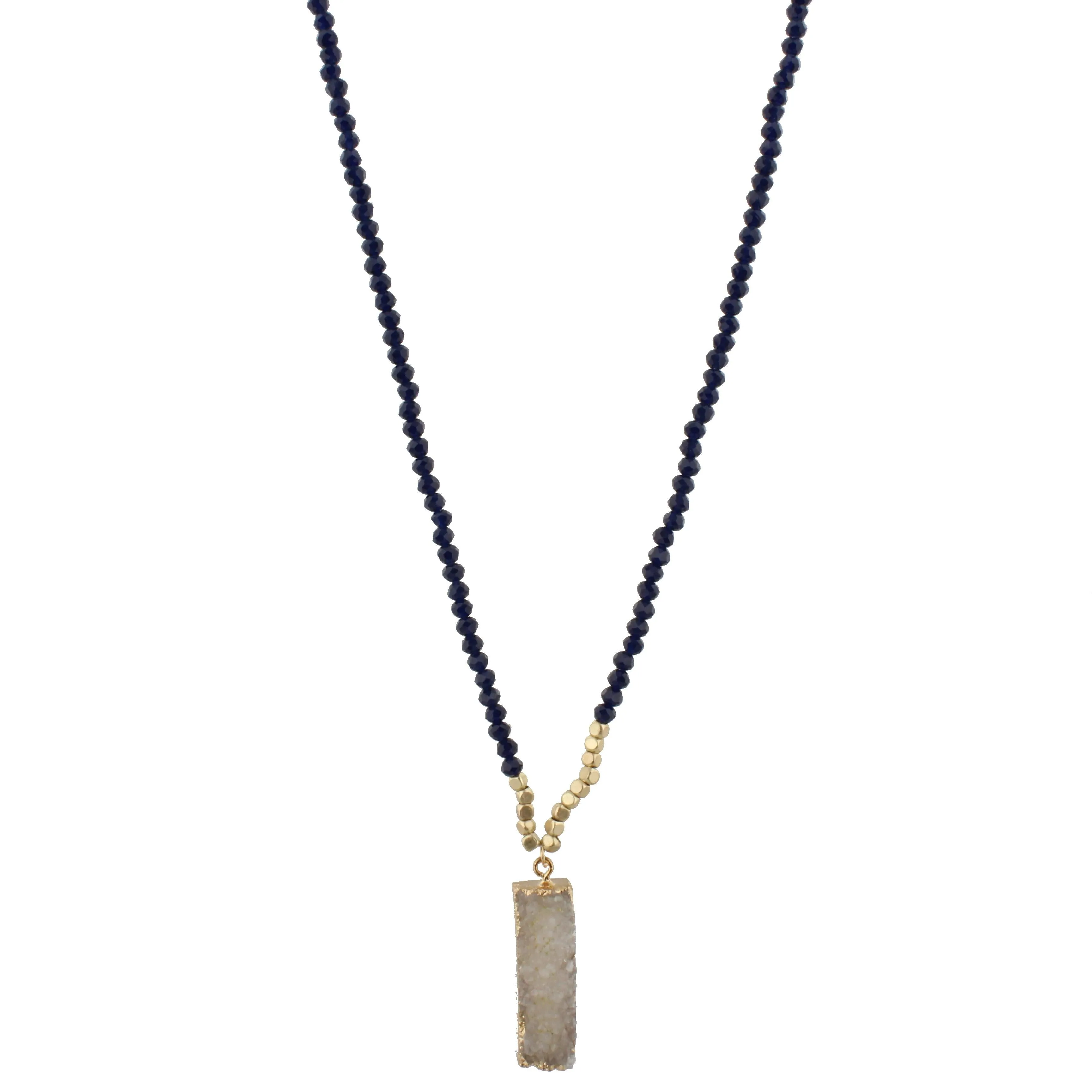 32" Navy Beaded Necklace with White Druzy Rectangle, 3" Ext. sold by Charming Charlie