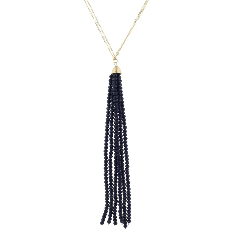 32" Gold Chain Necklace with Navy 6.5" Beaded Tassel, 3" Ext. sold by Charming Charlie