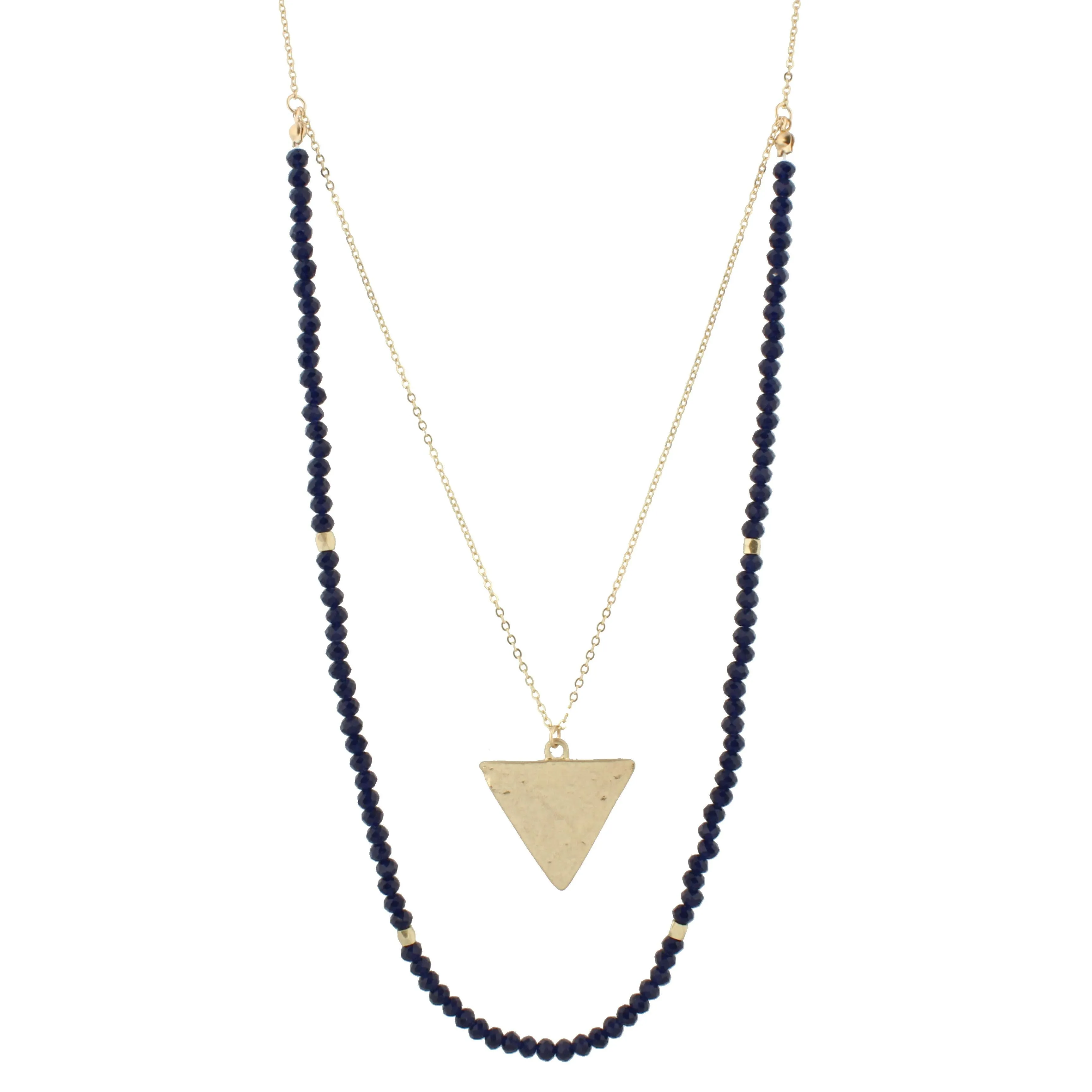 32" Navy Beaded Double Layer Necklace with Gold Triangle, 3 Ext. sold by Charming Charlie