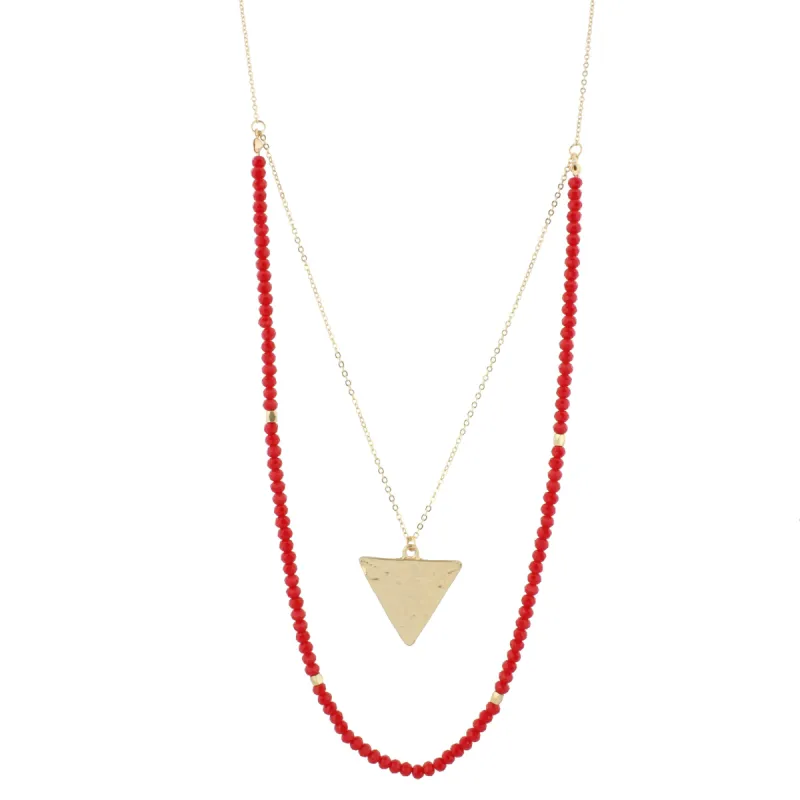 32" Red Beaded Double Layer Necklace with Gold Triangle, 3 Ext. sold by Charming Charlie