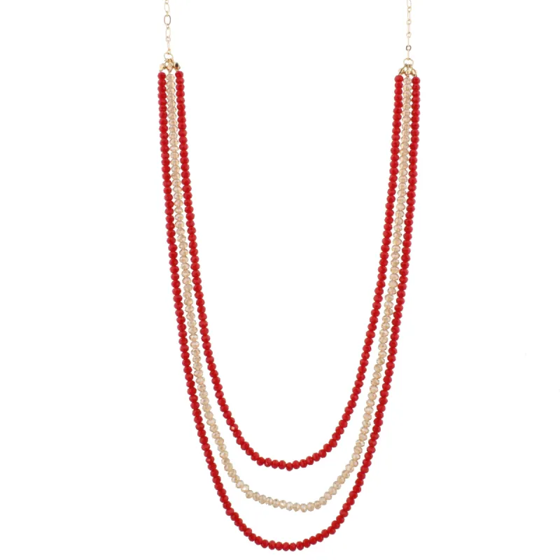 36" Red Multi Layer Beaded Necklace , 3" Ext. sold by Charming Charlie