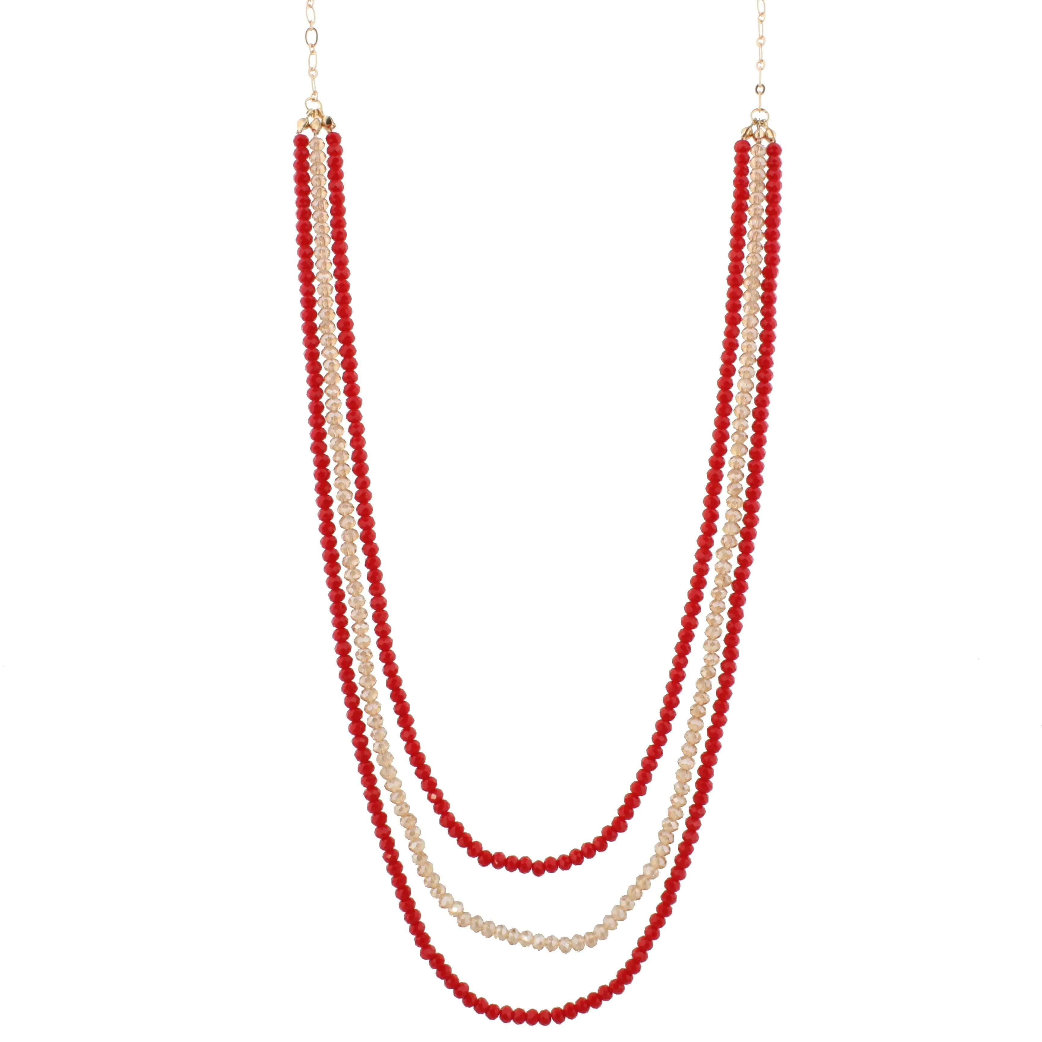 36" Red Multi Layer Beaded Necklace , 3" Ext. sold by Charming Charlie