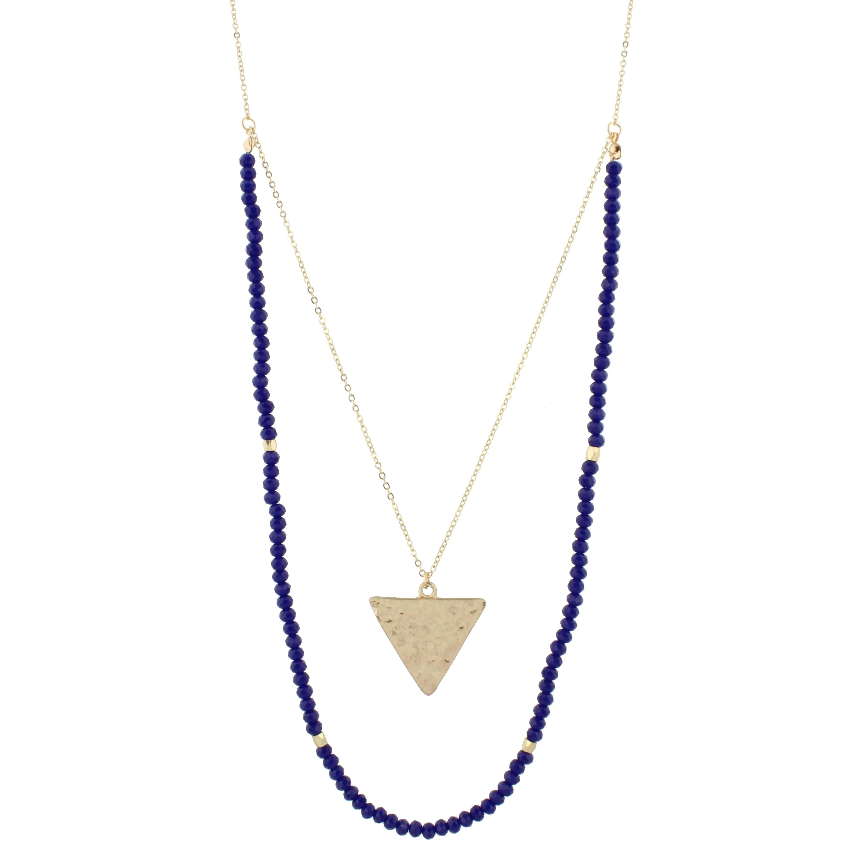 32" Royal Blue Beaded Double Layer Necklace with Gold Triangle, 3 Ext. sold by Charming Charlie