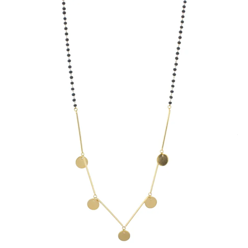 30" Delicate Matte Blue/Grey Beaded Necklace with Gold Disk Accents, 3" Ext. sold by Charming Charlie