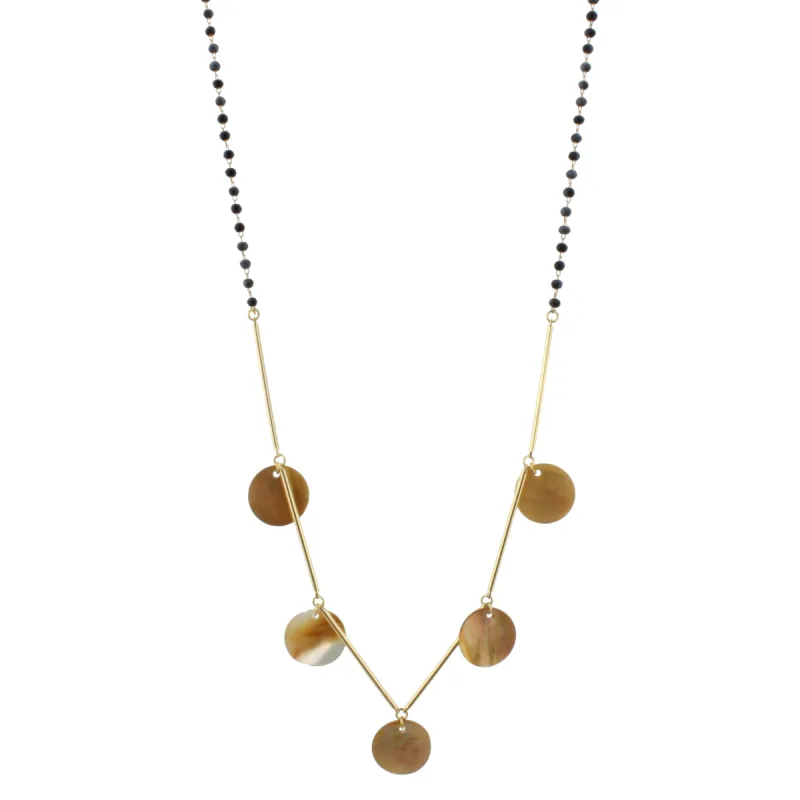 30" Delicate Matte Black/Grey Beaded Necklace with Shell Disk Accents, 3" Ext. sold by Charming Charlie