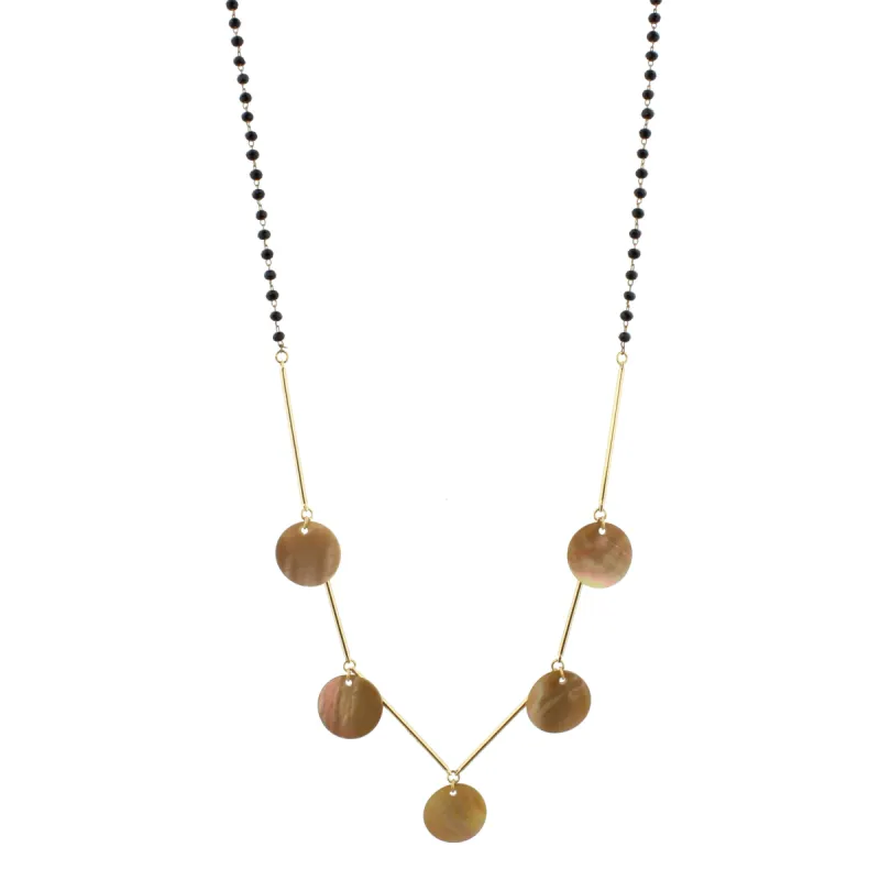 30" Delicate Jet Beaded Necklace with Shell Disk Accents, 3" Ext. sold by Charming Charlie