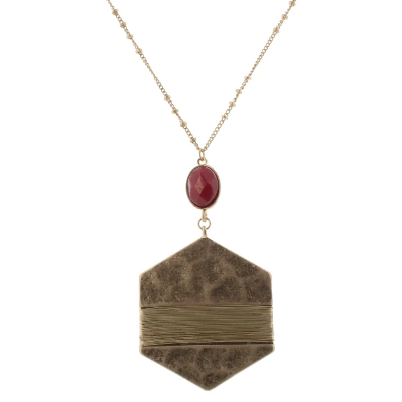 32" Hexagon Necklace with Burgundy Stone, 3" Ext. sold by Charming Charlie