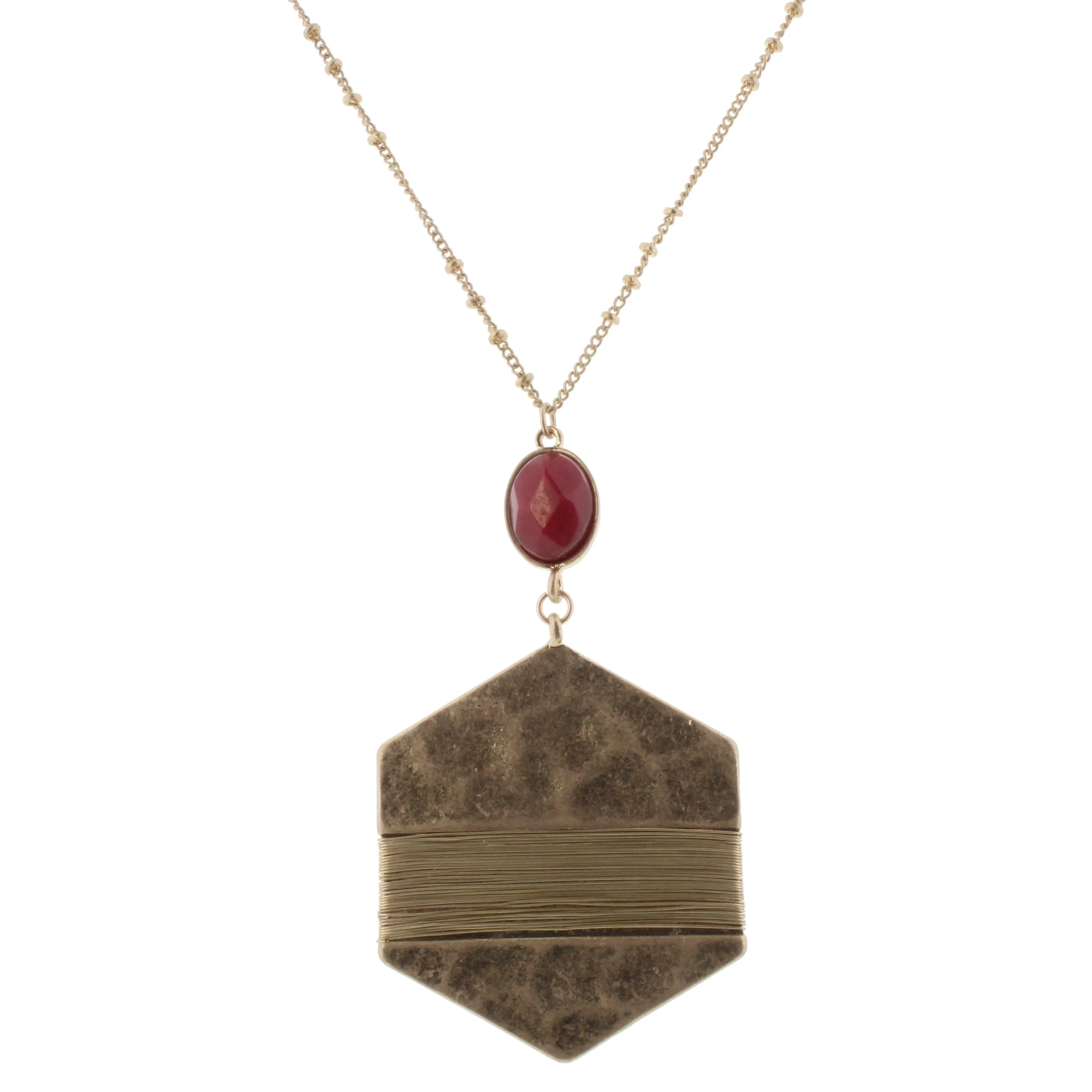 32" Hexagon Necklace with Burgundy Stone, 3" Ext. sold by Charming Charlie