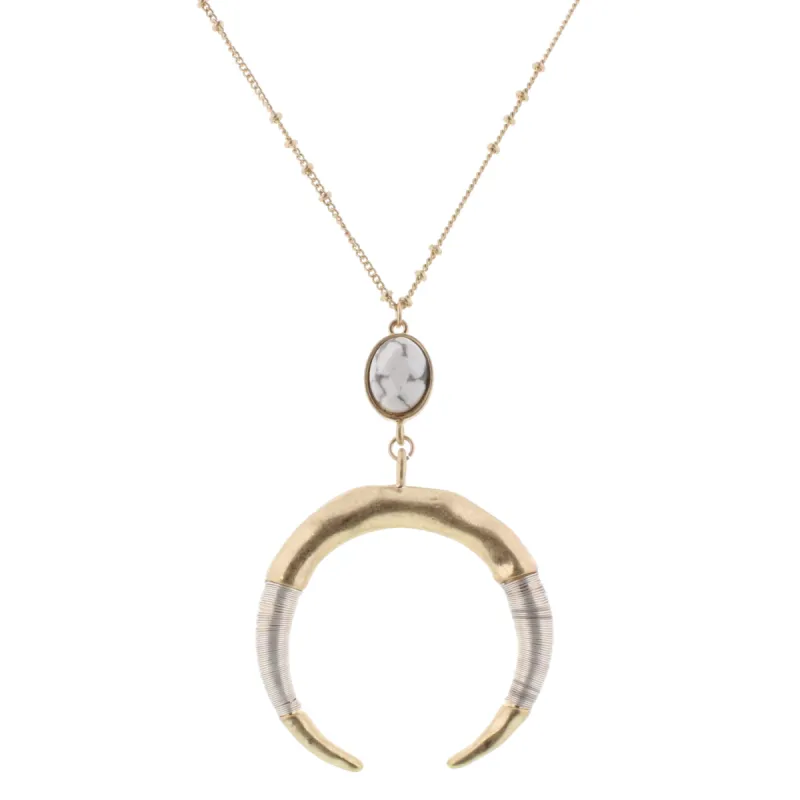 32" Double Horn Necklace with Howlite Stone, 3" Ext. sold by Charming Charlie