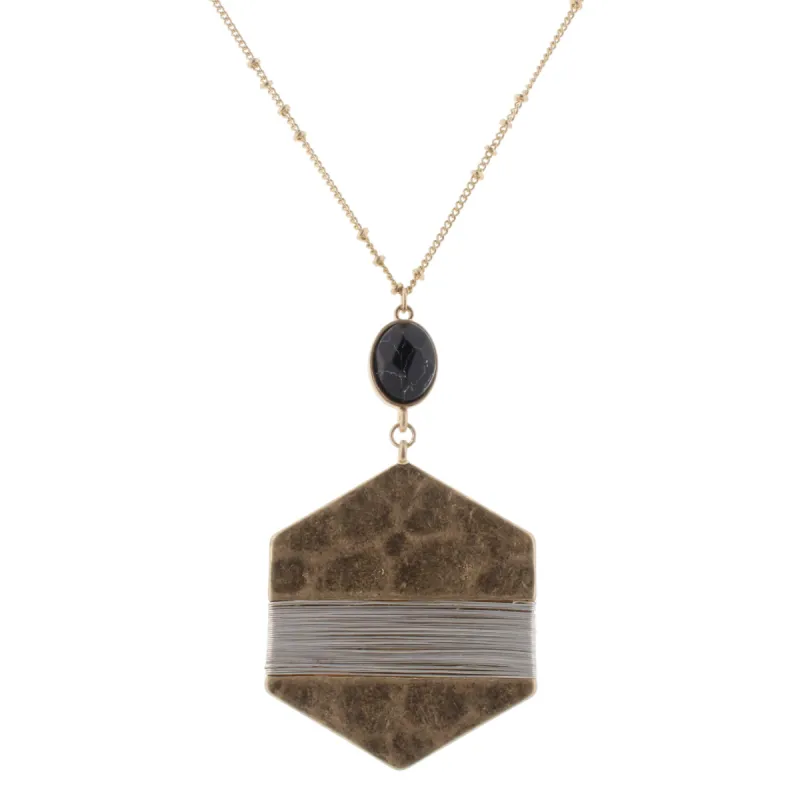 32" Hexagon Necklace with Jet Howlite Stone, 3" Ext, sold by Charming Charlie