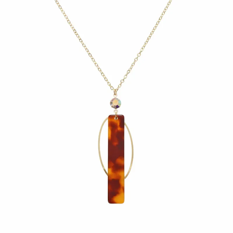 32" Gold Chain Necklace with Gold Oval, Light Brown Leopard Rectangle with AB Stone, 3" Ext/ sold by Charming Charlie
