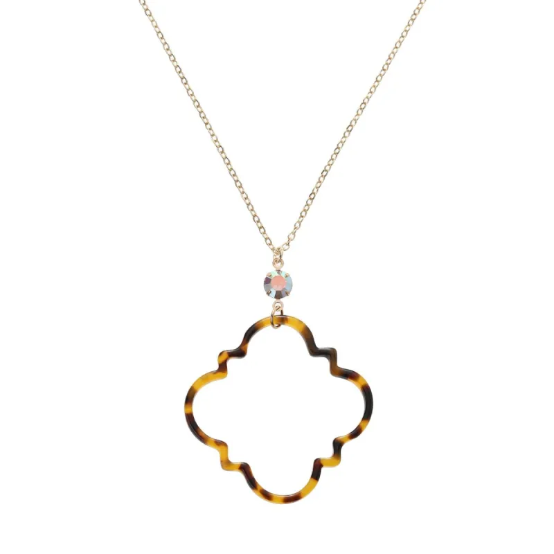 32" Gold Chain Necklace with Open Tortoise Resin Ornate Shape with AB Stone, 3" Ext. sold by Charming Charlie