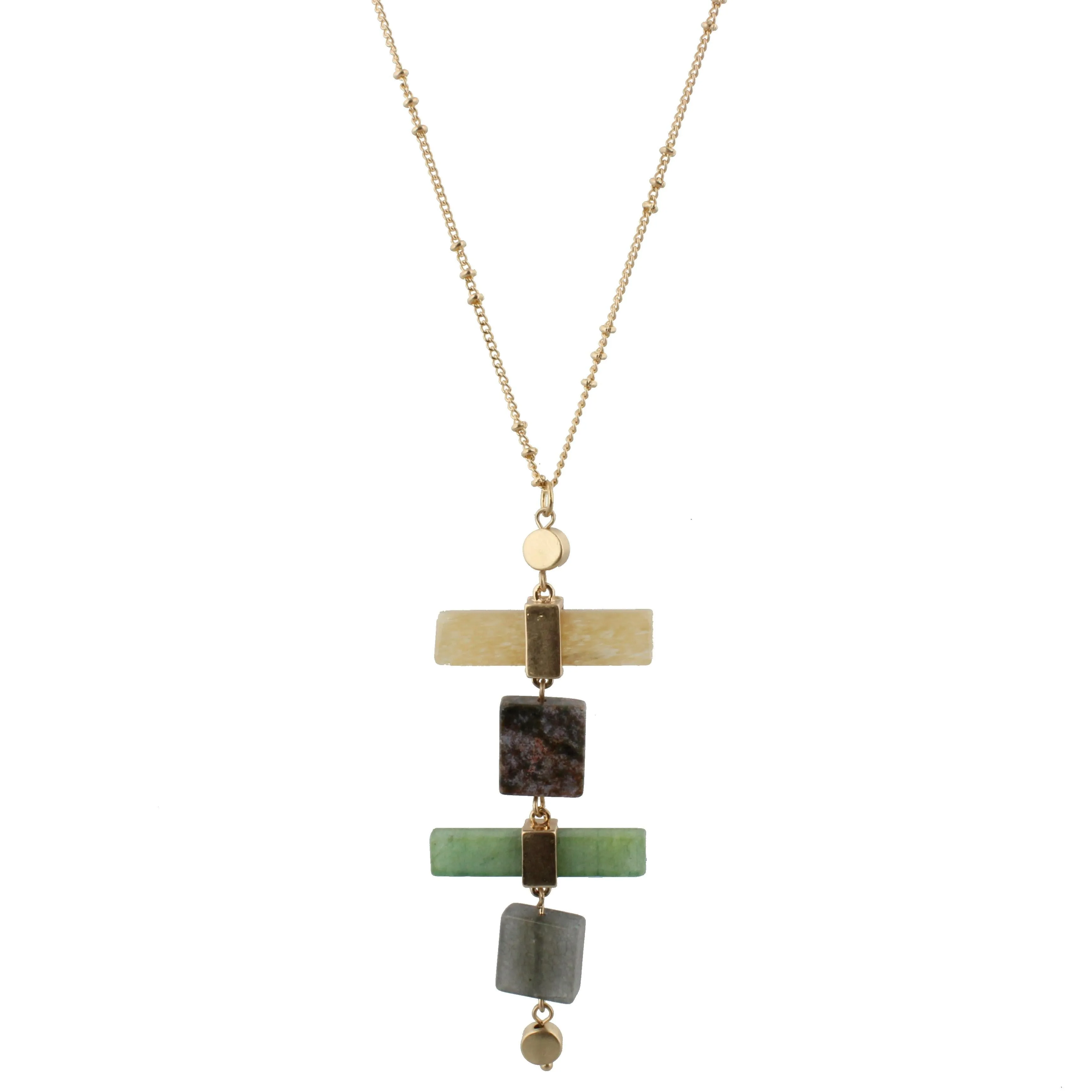 32" Necklace with Stone Stack, Natural, Ocean Jasper, Amazonite, Grey, 3" Ext. sold by Charming Charlie