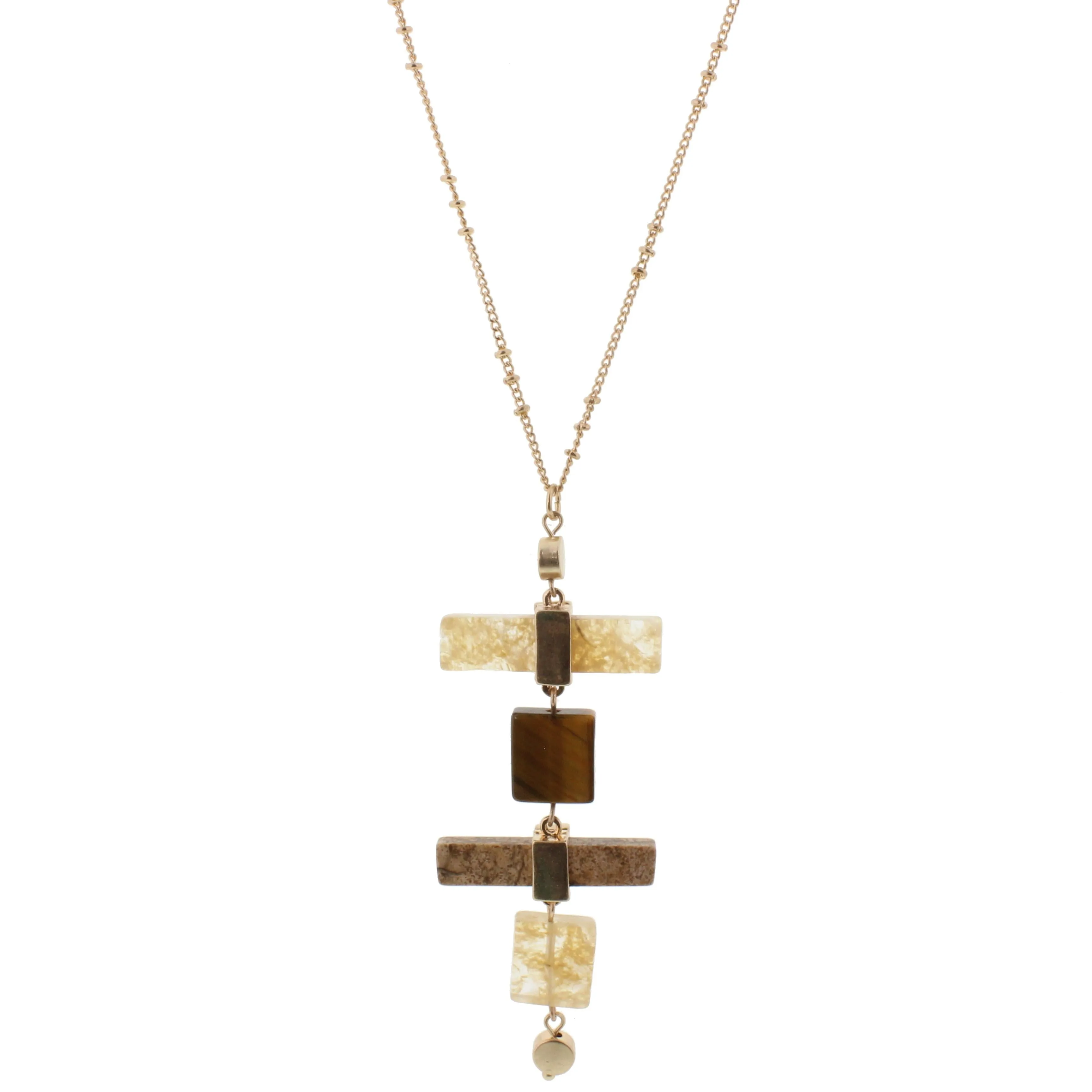 32" Necklace with Stone Stack, Natural, Tigers Eye, Picture Jasper and Natural, 3" Ext. sold by Charming Charlie