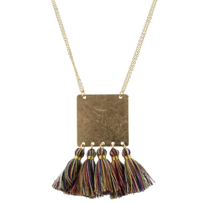 32" Gold Square Necklace with Multi Tassels, 3" Ext. sold by Charming Charlie