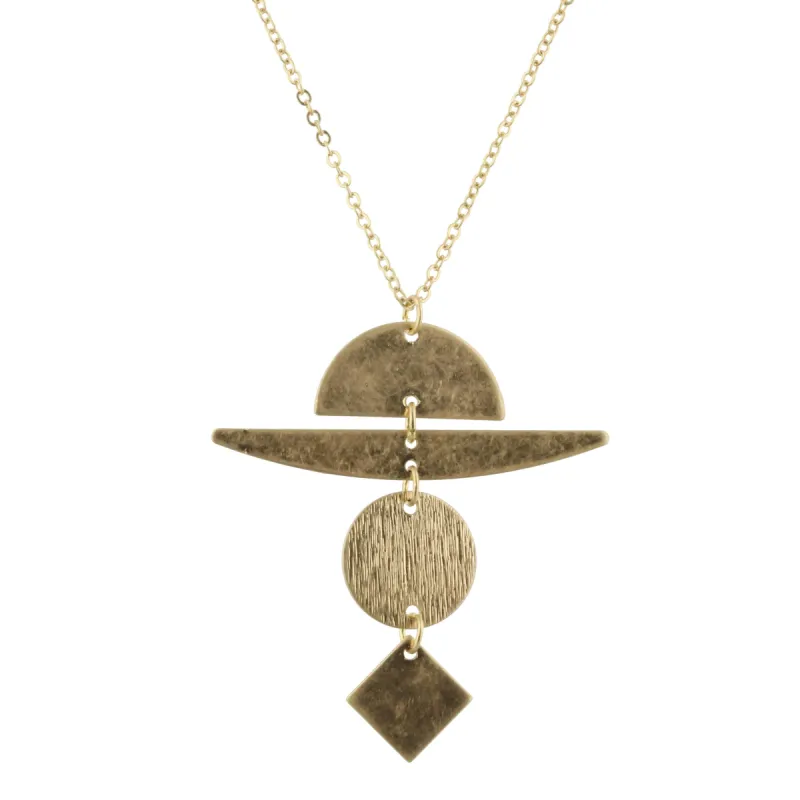 32" Gold Chain Necklace with Gold Half Circle, Long Curved Bar, Disk, Square, 3" Ext. sold by Charming Charlie