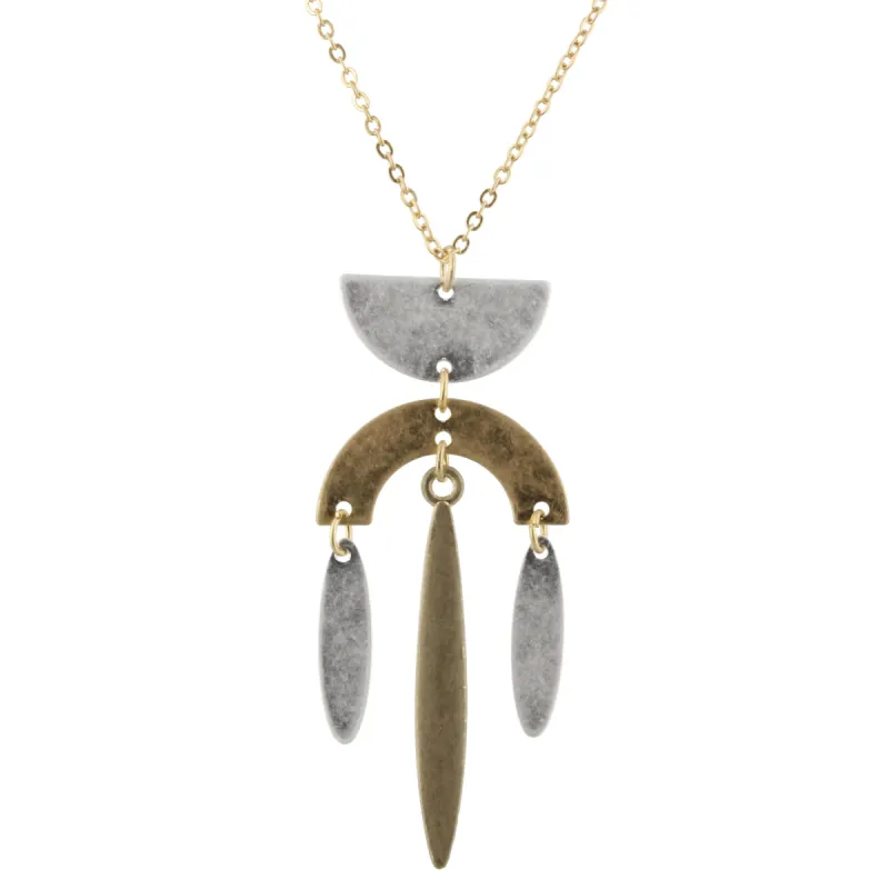 32" Gold Chain Necklace with Silver Half Circle, Gold Upside Down U with Long Oval Drops, 3" Ext. sold by Charming Charlie