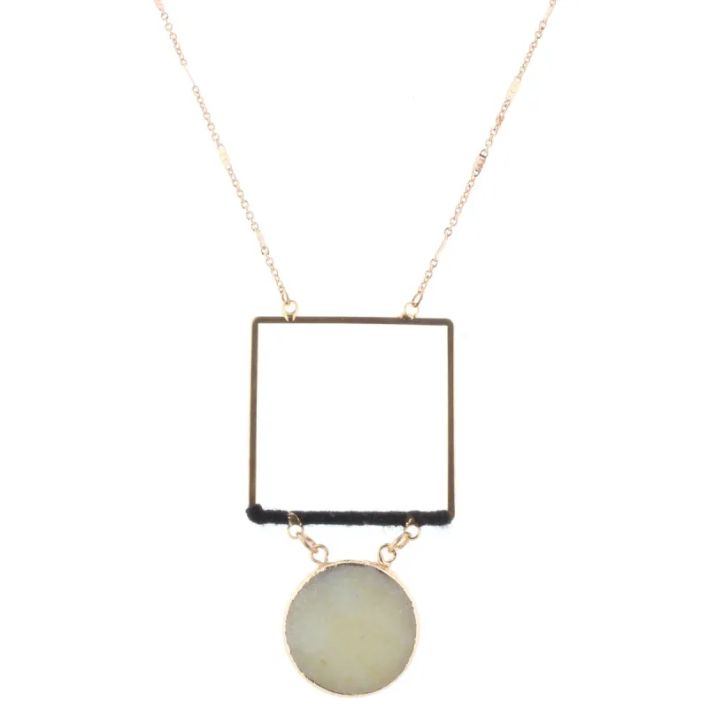 32" Gold Chain Necklace with Jet Wrapped Square with Amazonite Stone Circle, 3" Ext. sold by Charming Charlie
