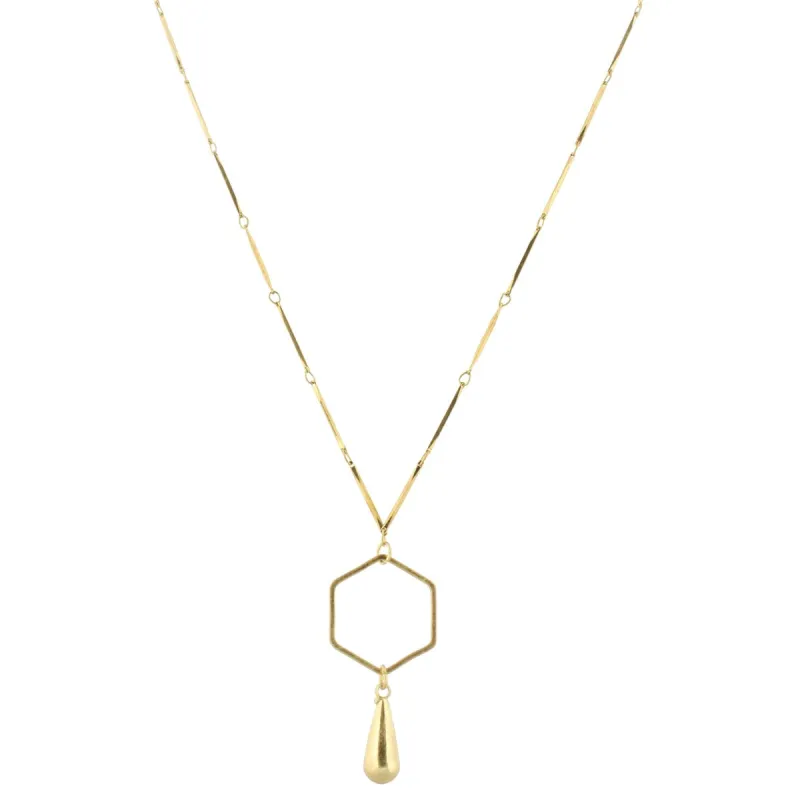 32" Gold Bar Link Chain Necklace with Gold Hexagon & Gold Weight, 3" Ext. sold by Charming Charlie