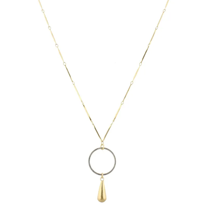 32" Gold Bar Link Chain Necklace with Silver Circle & Gold Weight, 3" Ext. sold by Charming Charlie