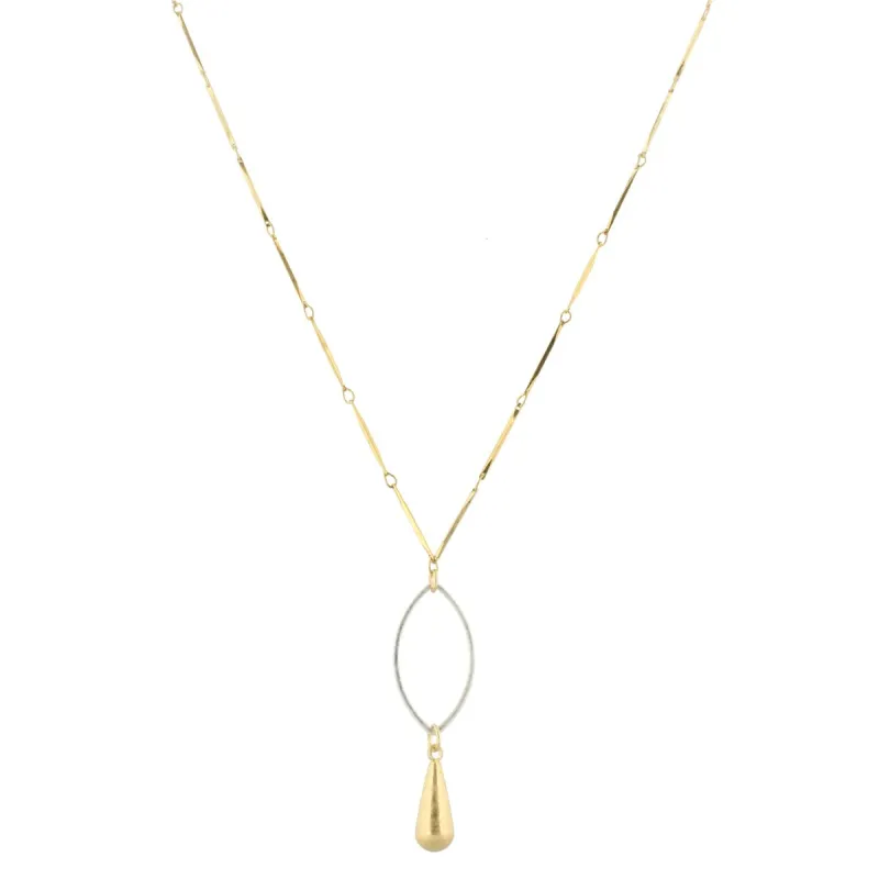 32" Gold Bar Link Chain Necklace with Silver Pointed Oval & Gold Weight, 3" Ext. sold by Charming Charlie