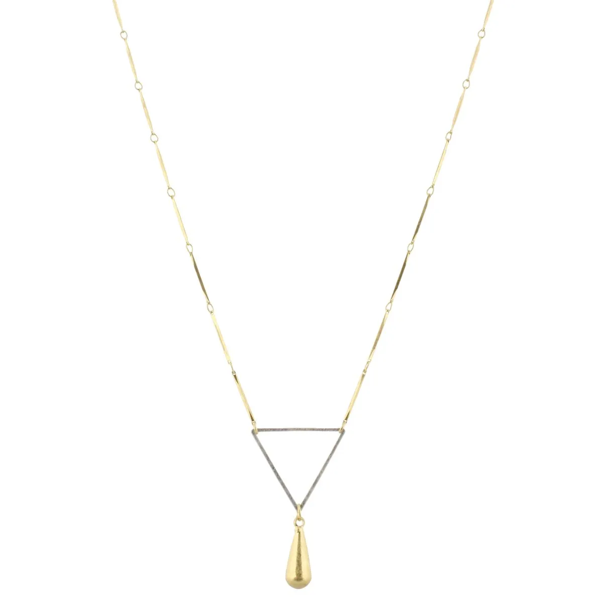 32" Gold Bar Link Chain Necklace with SIlver Triangle & Gold Weight, 3" Ext. sold by Charming Charlie