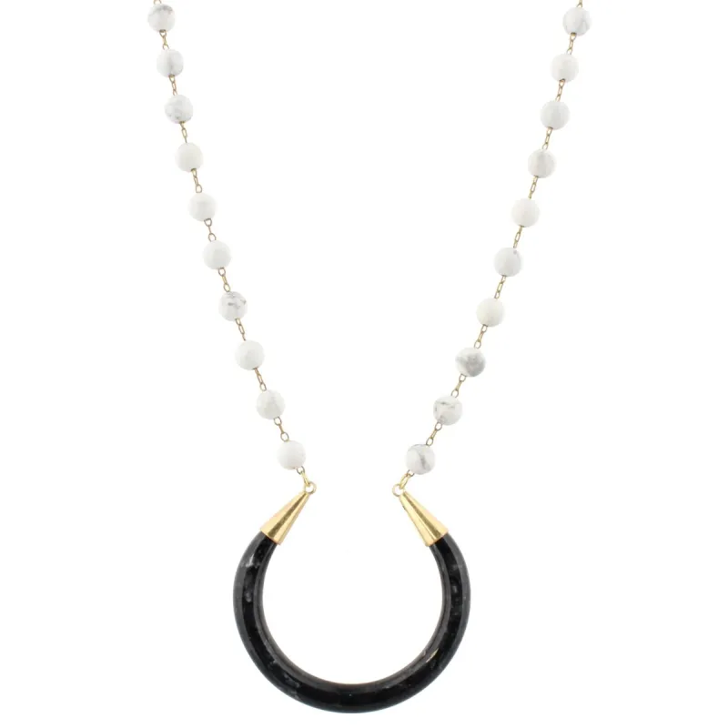 32" Howlite Stone Linked with Jet Crescent Necklace, 3" Ext. sold by Charming Charlie