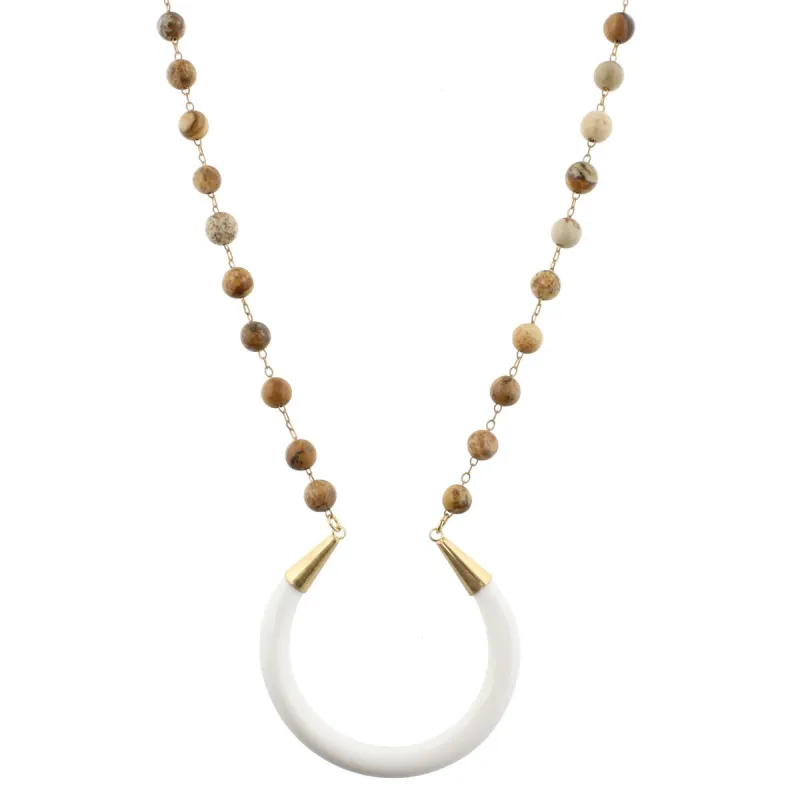 32" Picture Jasper Stone Linked with White Crescent Necklace, 3" Ext. sold by Charming Charlie