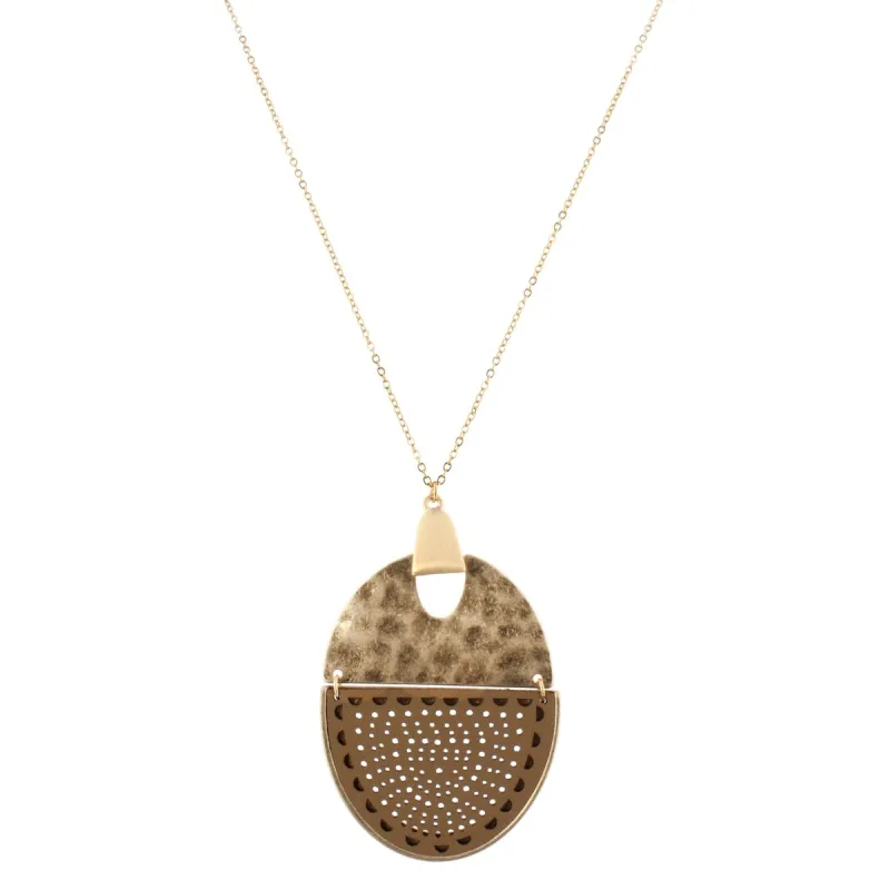 32" Gold Chain Necklace with Gold Hinged Pendant with Brown Cutout Leather, 3" Ext. sold by Charming Charlie