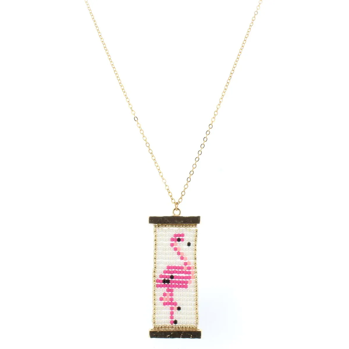 32" Gold Chain Necklace with Beaded Flamingo Pendant, 3" Ext. sold by Charming Charlie
